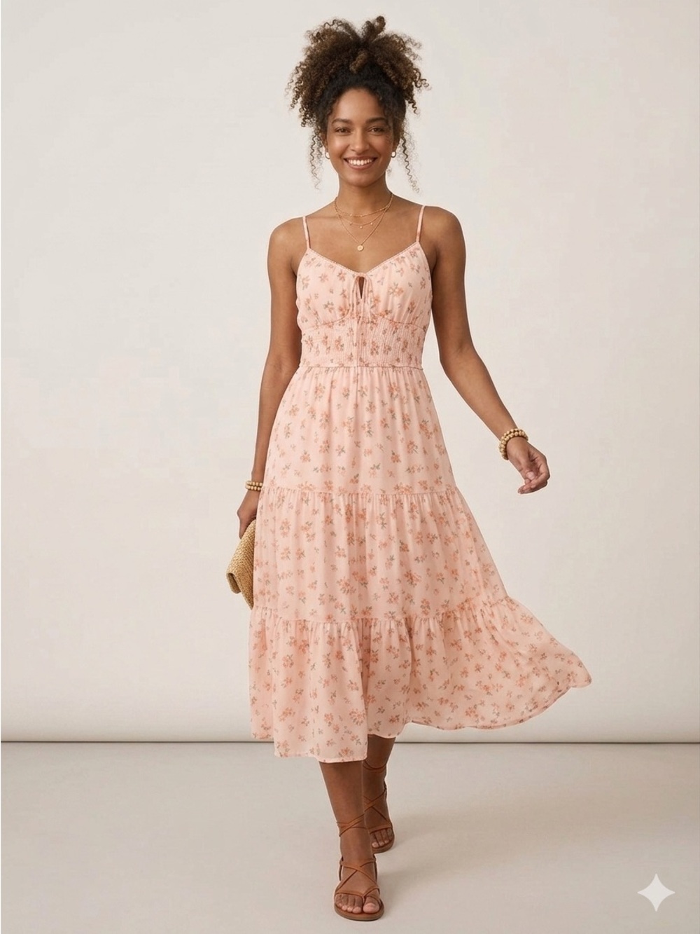 Trixxi Pink Floral Smocked Tiered Mini Dress - Size Medium LIKE NEW